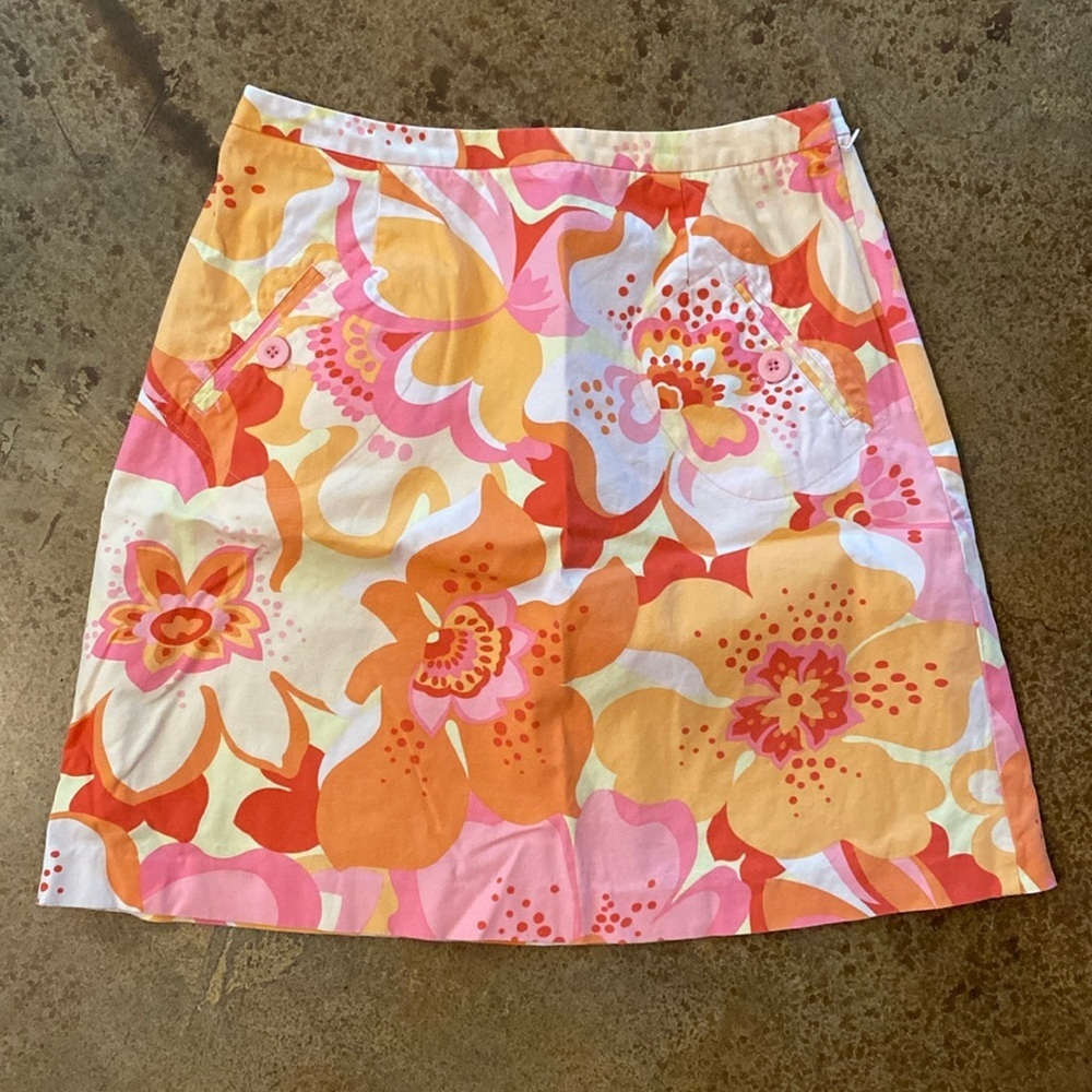 Vintage Talbots petite pink and orange floral circle skater mini skirt